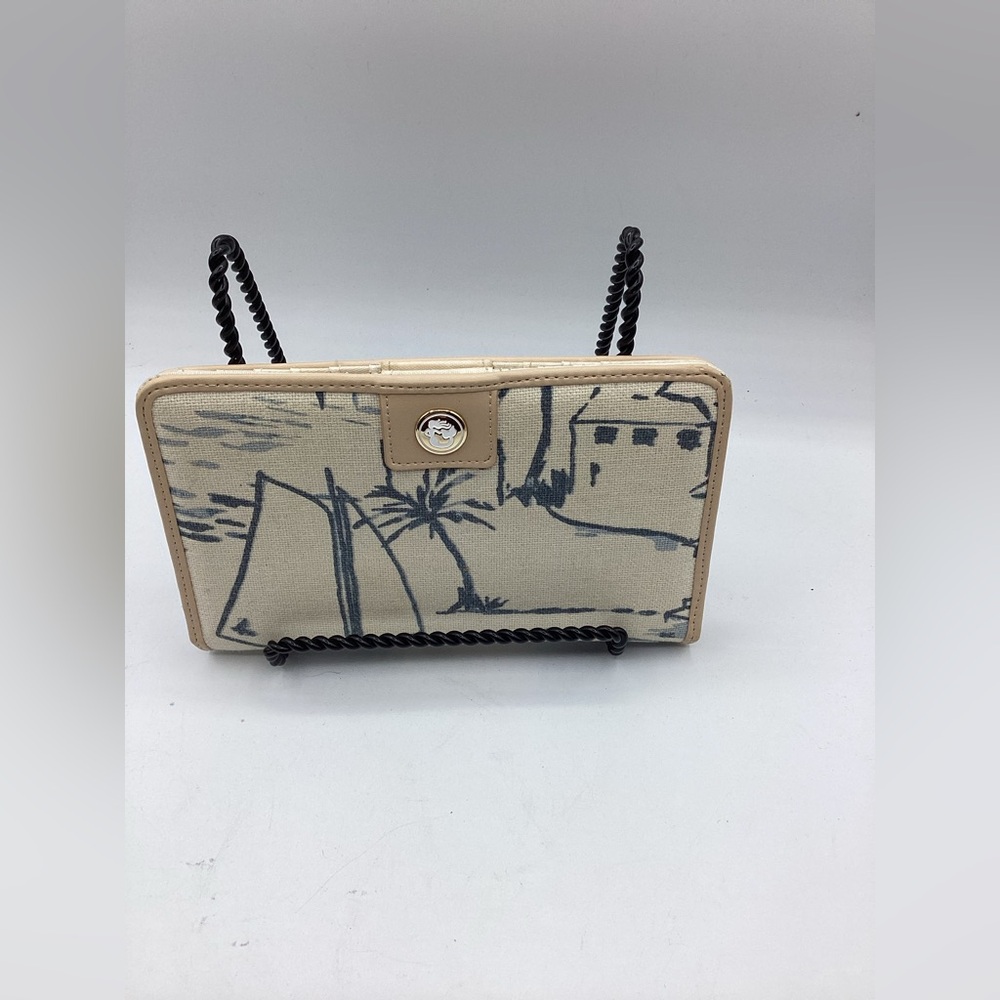 Spartina 449 Wallet Seven Oaks Pattern. Linen and Leather.